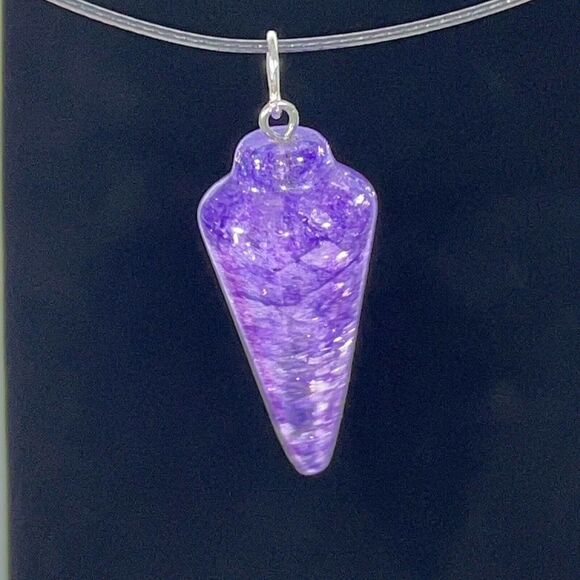Purple Crystal Quartz Point Pendulum Necklace, Set On 18” Black Wire - Picture 2 of 6